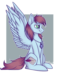 Size: 955x1129 | Tagged: safe, artist:razethem, oc, oc only, oc:sorren, pegasus, pony, cutie mark, jewelry, necklace, sitting, smiling, solo, wings