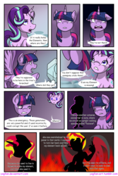 Size: 1024x1536 | Tagged: safe, artist:yogfan, starlight glimmer, sunset shimmer, twilight sparkle, pony, comic:but i do now, equestria girls, g4, comic, silhouette, sunset satan