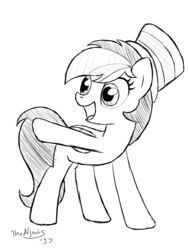 Size: 1024x1365 | Tagged: safe, artist:thealjavis, oc, oc only, oc:lucy, pegasus, pony, female, hat, mare, monochrome, objection, simple background, solo, white background