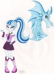 Size: 762x1048 | Tagged: safe, artist:soulsliver249, sonata dusk, siren, equestria girls, g4, boots, evil smile, grin, high heel boots, smiling, traditional art