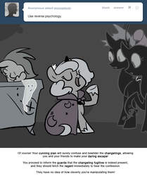Size: 666x795 | Tagged: safe, artist:egophiliac, princess luna, oc, oc:danger mcsteele, oc:imogen, oc:pharate, oc:tumbler, changeling, changeling queen, sea pony, moonstuck, g4, cartographer's bathtub, changeling queen oc, facefin, facehoof, facepalm, female, filly, grayscale, marauder's mantle, monochrome, water, woona, younger