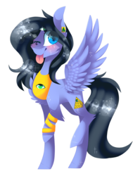Size: 1809x2273 | Tagged: safe, artist:huirou, oc, oc only, oc:eigii, pegasus, pony, chest fluff, female, mare, one eye closed, simple background, solo, third eye, tongue out, transparent background, wink