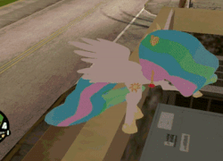 Size: 349x251 | Tagged: safe, princess celestia, alicorn, pony, g4, 3d, animated, female, game mod, gif, grand theft auto, gta san andreas, i have done nothing productive all day, rearing, sillestia, silly, silly pony, solo, spinning, spread wings, wat, you spin me right round
