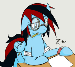 Size: 4500x4000 | Tagged: safe, artist:yoichi-hayabusa, oc, oc only, pegasus, pony, absurd resolution, female, glasses, mare, mouth hold, pencil, solo