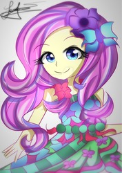 Size: 800x1131 | Tagged: safe, artist:yitsune-melody, fluttershy, equestria girls, g4, my little pony equestria girls: legend of everfree, clothes, cute, female, shyabetes, signature, solo, watermark