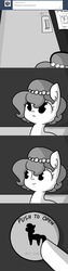Size: 1080x4320 | Tagged: safe, artist:tjpones, oc, oc only, oc:brownie bun, pony, horse wife, braille, button, comic, door, grayscale, high res, monochrome, solo