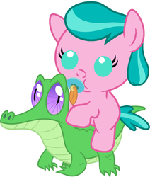 Size: 786x927 | Tagged: safe, artist:red4567, aquamarine, gummy, pony, g4, baby, baby pony, cute, pacifier, ponies riding gators, riding, weapons-grade cute