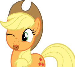 Size: 11729x10544 | Tagged: safe, artist:cyanlightning, applejack, earth pony, pony, g4, the cart before the ponies, .svg available, :3, absurd resolution, cookie, female, food, hat, mouth hold, nom, one eye closed, simple background, solo, transparent background, vector, wink