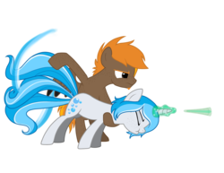 Size: 2633x2031 | Tagged: safe, artist:blackblood-queen, oc, oc only, oc:bubble lee, oc:singe, pegasus, pony, unicorn, a canterlot wedding, g4, base used, behaving like a weapon, behaving like pinkie pie, blast, blue hair, cousins, cutie mark, duo, eyes closed, facial hair, female, freckles, glowing horn, goatee, high res, horn, magic, magic blast, male, mare, short hair, short mane, simple background, stallion, transparent background, twigun, vector