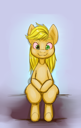 Size: 2231x3505 | Tagged: safe, artist:helloiamyourfriend, applejack, earth pony, pony, g4, aniscoria, anisocoria, female, high res, red eyes, sitting, sketch, smiling, solo