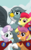 Size: 1200x1920 | Tagged: safe, artist:theroyalprincesses, apple bloom, gabby, scootaloo, sweetie belle, griffon, g4, my little pony: friendship is magic, the fault in our cutie marks, bow, cape, clothes, cute, cutie mark crusaders, grin, group, hair bow, looking at you, smiling