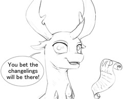 Size: 1280x989 | Tagged: safe, artist:silfoe, thorax, changedling, pony, royal sketchbook, g4, to where and back again, dialogue, grayscale, king thorax, looking at you, male, monochrome, open mouth, scroll, sketch, solo