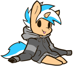 Size: 1708x1546 | Tagged: safe, artist:neoncel, oc, oc only, oc:creamy pinch, pony, chin fluff, clothes, commission, cute, hoodie, simple background, sitting, smiling, smolpone, solo, transparent background, ych result