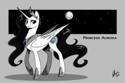Size: 3000x2000 | Tagged: safe, artist:valkyrie-girl, oc, oc only, oc:princess aurora, alicorn, pony, alicorn oc, high res, moon, solo