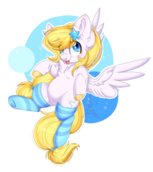 Size: 1600x1800 | Tagged: safe, artist:pvrii, oc, oc only, oc:star shooter, pegasus, pony, chest fluff, clothes, cute, female, hairpin, mare, ocbetes, simple background, socks, solo, striped socks, tongue out, transparent background