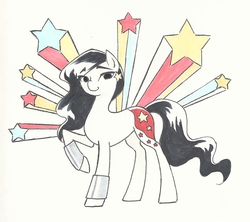 Size: 1344x1196 | Tagged: safe, artist:valkyrie-girl, pony, donna troy, ponified, raised hoof, solo, super best friends forever, traditional art, wonder girl
