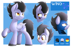 Size: 1500x1000 | Tagged: safe, artist:shinodage, oc, oc only, oc:wing, pegasus, pony, reference sheet, solo