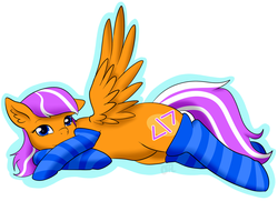 Size: 2730x1981 | Tagged: safe, artist:otpl, oc, oc only, oc:digidrop, pony, abstract background, clothes, simple background, socks, solo, striped socks