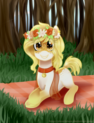 Size: 2820x3695 | Tagged: safe, artist:alexa1alexa, oc, oc only, oc:firefly, pony, collar, ear piercing, earring, flower, forest, heart eyes, high res, jewelry, piercing, solo, tree, wingding eyes