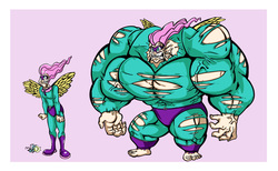 Size: 1950x1200 | Tagged: safe, artist:catstuxedo, artist:first-second, fluttershy, saddle rager, firefly (insect), human, insect, g4, power ponies (episode), colored, flutterhulk, humanized, muscles, muscleshy, power ponies, vein, winged humanization, wings