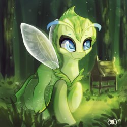 Size: 3000x3000 | Tagged: safe, artist:bean-sprouts, celebi, forest, high res, pokémon, ponified, solo