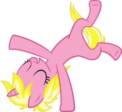 Size: 3578x3307 | Tagged: safe, artist:ironm17, sunshine smiles, pony, unicorn, canterlot boutique, g4, cartwheel, eyes closed, high res, horn, pink fur, simple background, smiling, solo, transparent background, vector