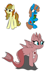 Size: 948x1452 | Tagged: safe, artist:limedreaming, oc, oc only, oc:contralto, oc:painttastic, oc:pastel dice, earth pony, pony, siren, unicorn, female, mare, plushie, rock, simple background, white background