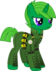 Size: 3666x4672 | Tagged: safe, artist:limedreaming, oc, oc only, oc:lime dream, pony, unicorn, absurd resolution, alternate timeline, clothes, combustible lemon, crystal war timeline, female, mare, simple background, solo, transparent background, uniform, vector