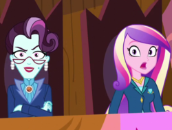 Size: 511x386 | Tagged: safe, edit, edited screencap, screencap, dean cadance, princess cadance, principal abacus cinch, equestria girls, g4, my little pony equestria girls: friendship games, :o, >:), cinchabetes, cropped, cute, evil grin, grin, inverted mouth, open mouth, shocked, smiling, varying degrees of want
