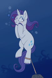 Size: 700x1053 | Tagged: safe, artist:lulubell, rarity, pony, unicorn, g4, air bubble, asphyxiation, breathplay, bubble, drowning, female, fetish, mare, peril, solo, underwater, unshorn fetlocks, weight