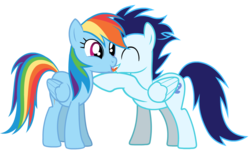 Size: 1159x694 | Tagged: safe, artist:skylar-arts, rainbow dash, soarin', pony, g4, backwards cutie mark, double rainboom puppet, male, ship:soarindash, shipping, simple background, straight, tongue out, transparent background