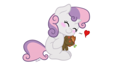 Size: 1024x576 | Tagged: safe, artist:mimicproductions, button mash, sweetie belle, pony, g4, crush plush, cute, diasweetes, doll, heart, male, ship:sweetiemash, shipping, simple background, solo, straight, toy, transparent background