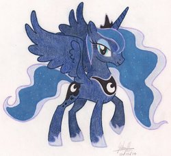 Size: 936x853 | Tagged: safe, artist:soulsliver249, princess luna, pony, g4, female, solo, spread wings, traditional art
