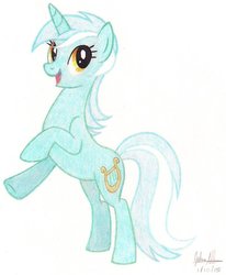 Size: 811x984 | Tagged: safe, artist:soulsliver249, lyra heartstrings, pony, g4, female, rearing, simple background, smiling, solo, traditional art, white background