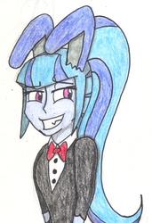 Size: 1389x2026 | Tagged: safe, artist:sapphire42, sonata dusk, equestria girls, g4, my little pony equestria girls: rainbow rocks, bonnie (fnaf), bunny ears, crossover, female, five nights at freddy's, solo, traditional art