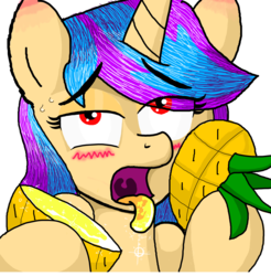 Size: 3600x3653 | Tagged: safe, artist:smokeymcdaniel, oc, oc only, pony, unicorn, female, food, high res, mare, pineapple, solo, tongue out