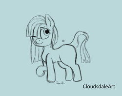 Size: 900x706 | Tagged: safe, artist:cloudsdaleart, marble pie, earth pony, pony, g4, blank flank, female, filly, long tail, solo