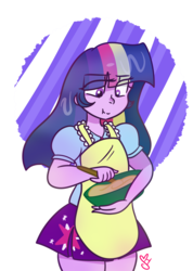 Size: 1024x1440 | Tagged: safe, artist:cubbybatdoodles, twilight sparkle, equestria girls, g4, apron, bowl, clothes, female, mixing bowl, simple background, solo, thighlight sparkle, thunder thighs, transparent background