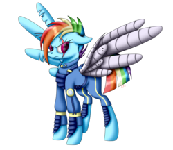 Size: 3700x3200 | Tagged: safe, artist:raymanlover14, rainbow dash, pony, g4, the cutie re-mark, alternate timeline, amputee, apocalypse dash, artificial wings, augmented, crystal war timeline, female, high res, mechanical wing, prosthetic limb, prosthetic wing, prosthetics, scar, solo, spread wings, torn ear, wings