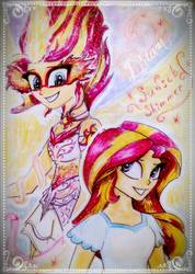 Size: 1242x1743 | Tagged: safe, artist:juliafluffy, sunset shimmer, equestria girls, g4, clothes, cute, daydream shimmer, dress, female, shimmerbetes, solo, traditional art