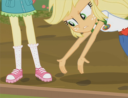 Size: 600x458 | Tagged: safe, edit, edited screencap, editor:paragonaj, screencap, applejack, fluttershy, equestria girls, g4, my little pony equestria girls: legend of everfree, clothes, dissapointed jewish grandparent applejack, meme, shoes, sneakers, what are thoooose