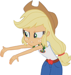 Size: 575x610 | Tagged: safe, applejack, equestria girls, g4, my little pony equestria girls: legend of everfree, and then there's this asshole, clothes, denim shorts, dissapointed jewish grandparent applejack, female, freckles, gesture, simple background, solo, transparent background