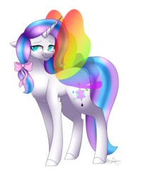 Size: 2326x2883 | Tagged: safe, artist:ohhoneybee, oc, oc only, oc:water lili, pony, unicorn, bow, colored wings, female, glimmer wings, gradient wings, hair bow, high res, mare, multicolored wings, rainbow wings, simple background, solo, transparent background, wings