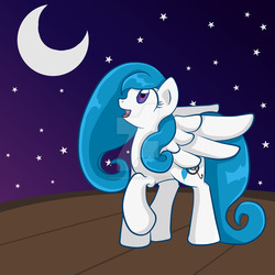 Size: 1024x1024 | Tagged: safe, artist:yoshimarsart, oc, oc only, oc:feathersong, pegasus, pony, female, mare, moon, night, open mouth, singing, solo, stars