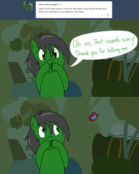 Size: 1280x1604 | Tagged: safe, artist:hummingway, oc, oc only, oc:feather hummingway, ask-humming-way, dialogue, forest, tumblr, tumblr comic