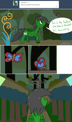 Size: 1280x2167 | Tagged: safe, artist:hummingway, oc, oc only, oc:feather hummingway, pony, ask-humming-way, dialogue, forest, solo, tumblr, tumblr comic