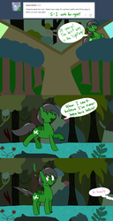 Size: 1280x2495 | Tagged: safe, artist:hummingway, oc, oc only, oc:feather hummingway, pony, ask-humming-way, dialogue, forest, offscreen character, solo, tumblr, tumblr comic