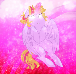 Size: 900x882 | Tagged: safe, artist:bibmob, oc, oc only, oc:velvet dawn, alicorn, pony, alicorn oc, crying, female, filly, glowing eyes, glowing horn, horn, magic overload, offspring, parent:prince blueblood, parent:twilight sparkle, parents:twiblood, solo