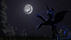 Size: 4000x2250 | Tagged: safe, artist:vinuldash, nightmare moon, pony, g4, 3d, female, mare in the moon, moon, night, rearing, solo, stars