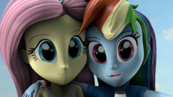 Size: 1599x899 | Tagged: safe, artist:vinuldash, fluttershy, rainbow dash, equestria girls, g4, 3d, selfie